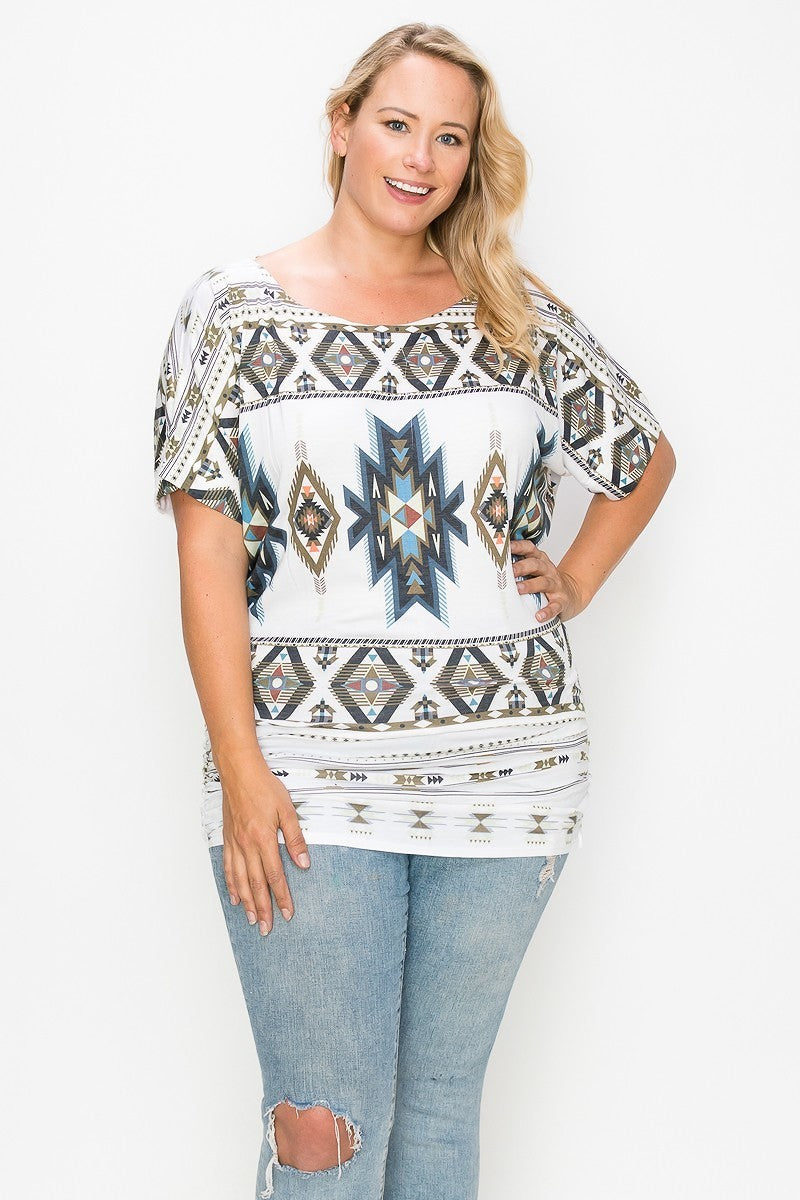 Women's Geometric-tribal Sublimation Print Top