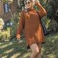 Women's High Cowl Neck Bouclé Long Sleeve Sweater Dress