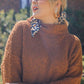 Women's High Cowl Neck Bouclé Long Sleeve Sweater Dress