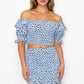 Women's Smocking Ruffled Printed Top & Skirts Set