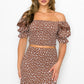 Women's Smocking Ruffled Printed Top & Skirts Set