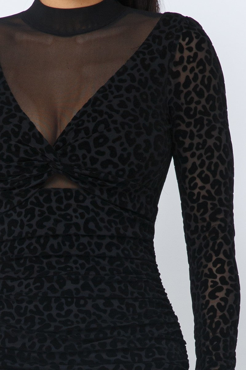 Women's Animal Print Long Sleeve Mock Neck Mini Dress