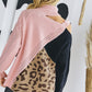 Women's Turtle Neck Color Block Cutout Sweater