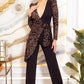 Women's Plunging V Buckle Detail Leopard Jumpsuit