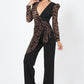 Women's Plunging V Buckle Detail Leopard Jumpsuit