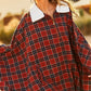Women's Mock Neck with Zipper Contrast Inside Front Pocket Plaid Poncho