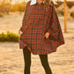 Women's Mock Neck with Zipper Contrast Inside Front Pocket Plaid Poncho