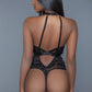 Women's 1 Pc Clasp Fastening Halter Neck With Embellished Satin Lace Up Details