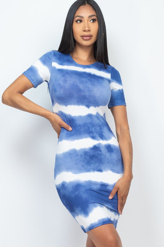 Women's Stripe Tie-dye Printed Midi Dress
