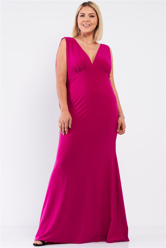 Women's Plus Draped Back V-neck Sleeveless Maxi Dress (2X & 3X Only)