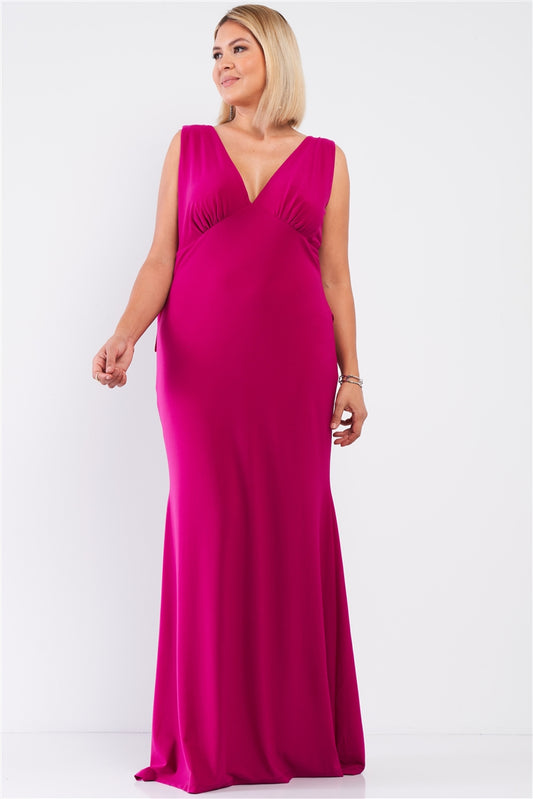Women's Plus Draped Back V-neck Sleeveless Maxi Dress (2X & 3X Only)