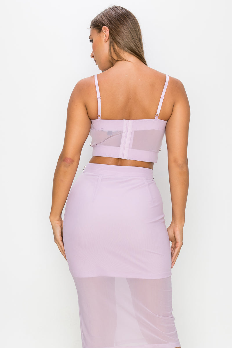 Women's Studded Stone Cami Top & Slit Mini Skirts Set