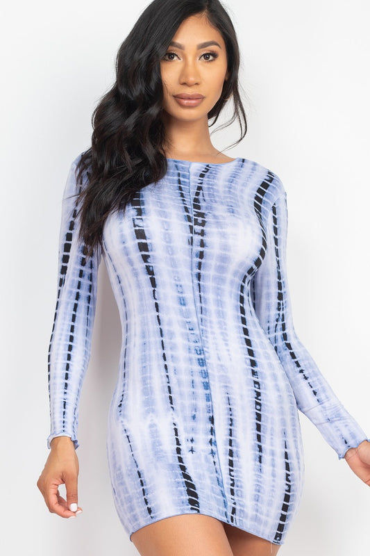 Women's Tie-dye Printed Lettuce Trim Bodycon Dress