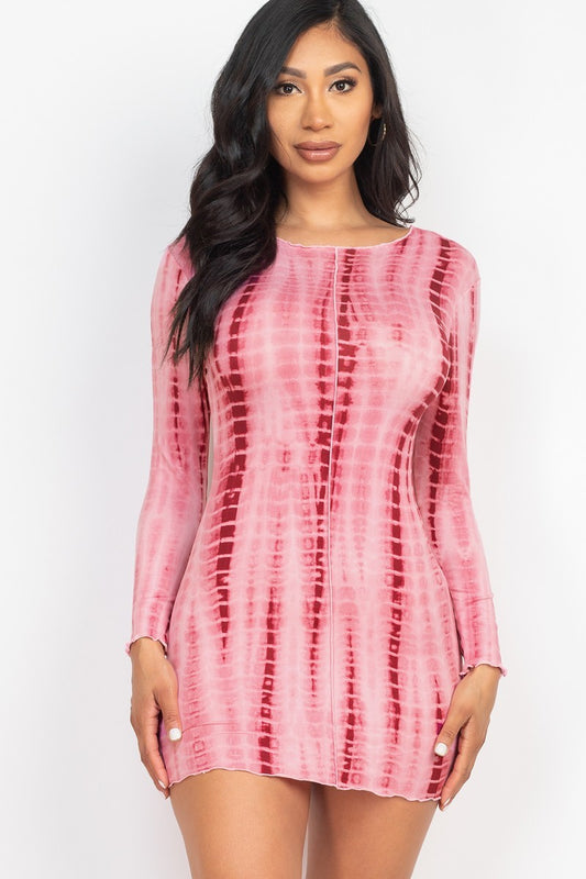 Women's Tie-dye Printed Lettuce Trim Bodycon Dress