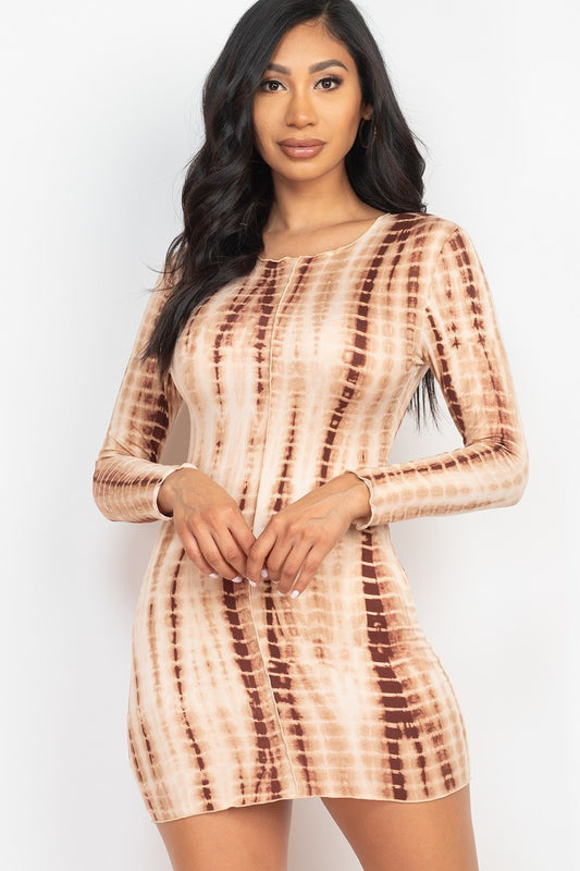 Women's Tie-dye Printed Lettuce Trim Bodycon Dress