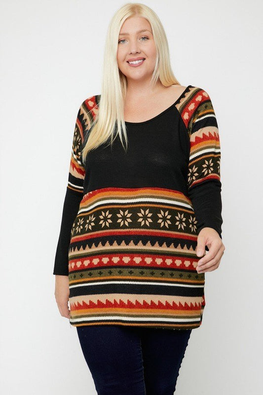 Women's Geometric Print-contrast Tunic (3X Only)