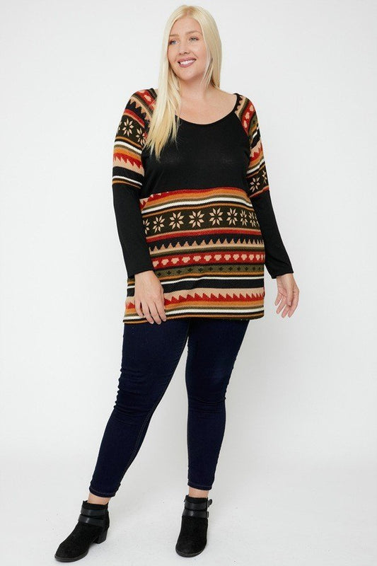 Women's Geometric Print-contrast Tunic (3X Only)