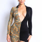 Women's Color Block Deep V Collared Dress