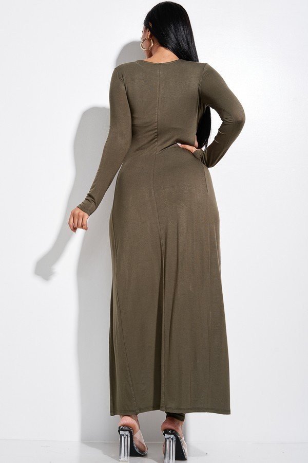 Women's Solid Heavy Rayon Spandex Long Sleeve Crossed Over Long Top And Leggings 2 Piece Set