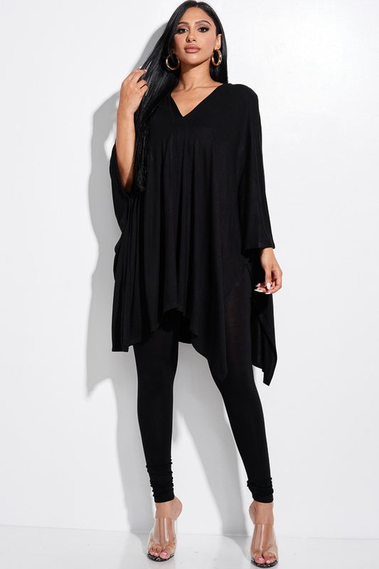 Women's Solid Heavy Rayon Spandex Cape Top And And Leggings 2 Piece Set