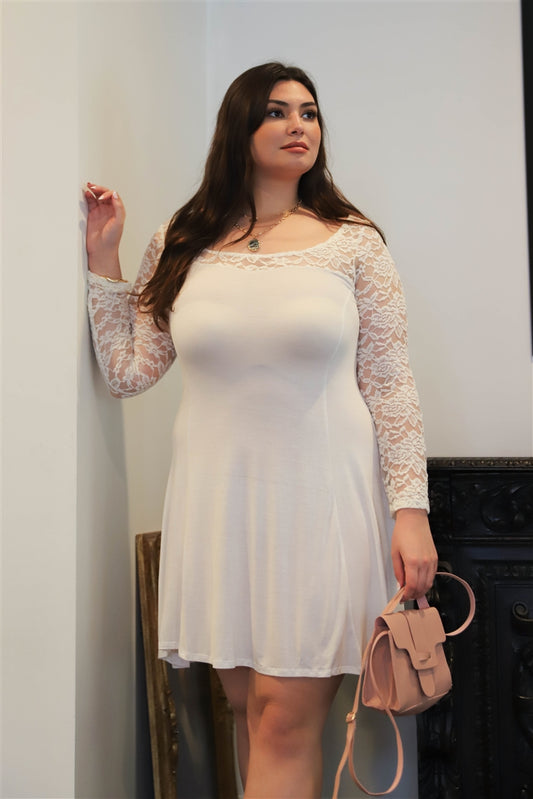 Women's Plus Lace Detail Long Sleeve Mini Dress