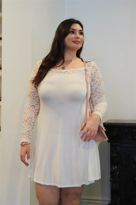 Women's Plus Lace Detail Long Sleeve Mini Dress