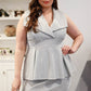 Women's Plus Size Sparkling Glitter Collared Peplum Two Piece Mini Dress (2X & 3X Only)