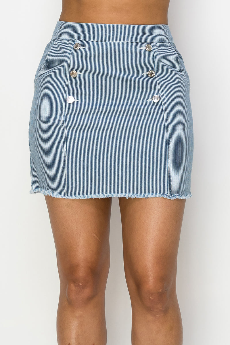 Women's Button Frayed Denim Mini Skirt
