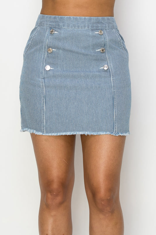 Women's Button Frayed Denim Mini Skirt