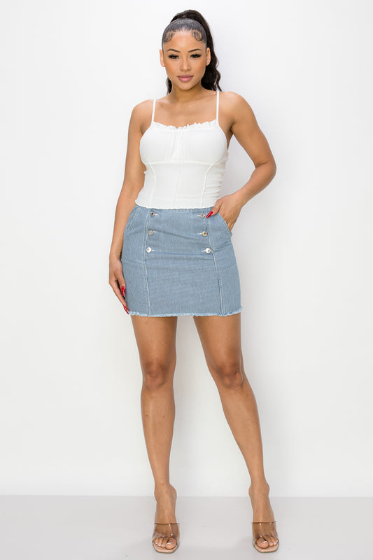 Women's Button Frayed Denim Mini Skirt