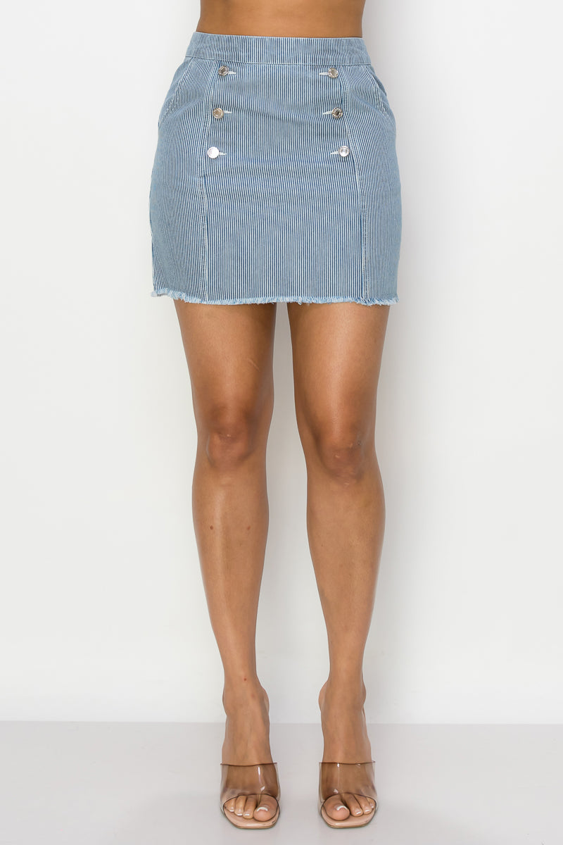 Women's Button Frayed Denim Mini Skirt