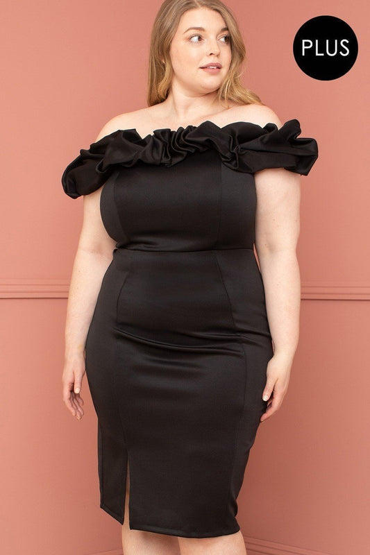 Women's Ruffle Off The Shoulder Plus Size Midi Dress