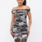 Women's Printed Mesh Off Shoulder Dress