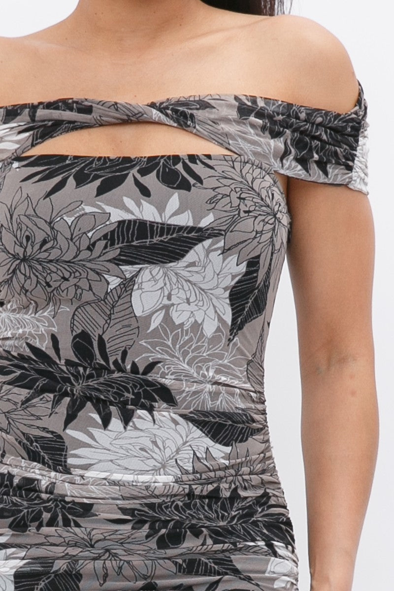Women's Printed Mesh Off Shoulder Dress