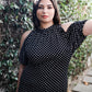 Women's Plus Polka Dot Cold Shoulder Short Sleeve Back Self-tie Top