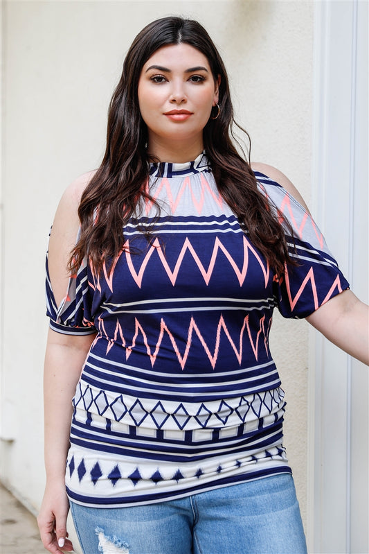 Women's Plus Polka Dot Cold Shoulder Short Sleeve Back Self-tie Top