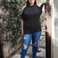 Women's Plus Polka Dot Cold Shoulder Short Sleeve Back Self-tie Top