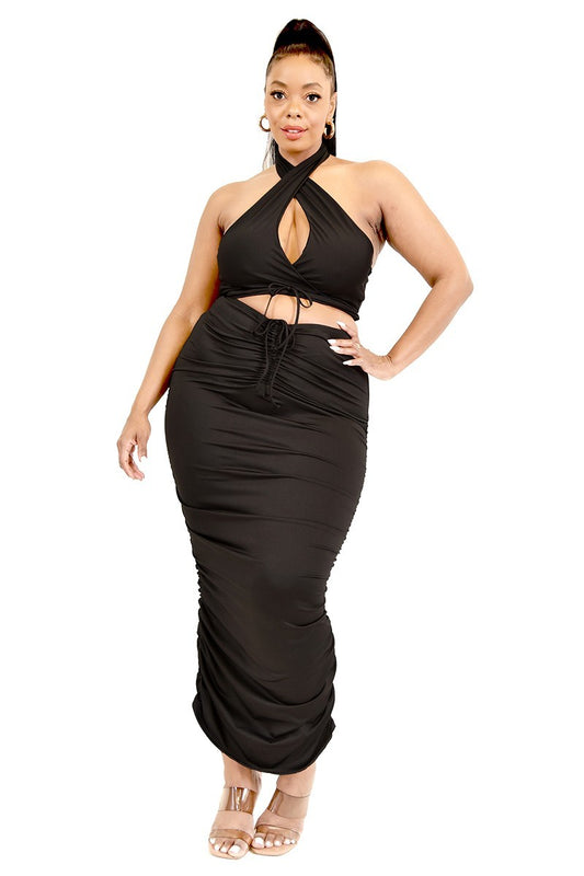 Women's Plus Solid 2 Piece Halter Top Set (2X & 3X Only)