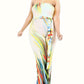 Women's Plus Off Shoulder Color Brushed Tie Waist Jumpsuit
