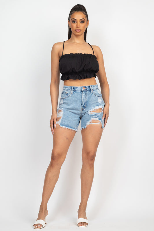 Women's Ripped Five-pocket Mini Denim Jean Shorts