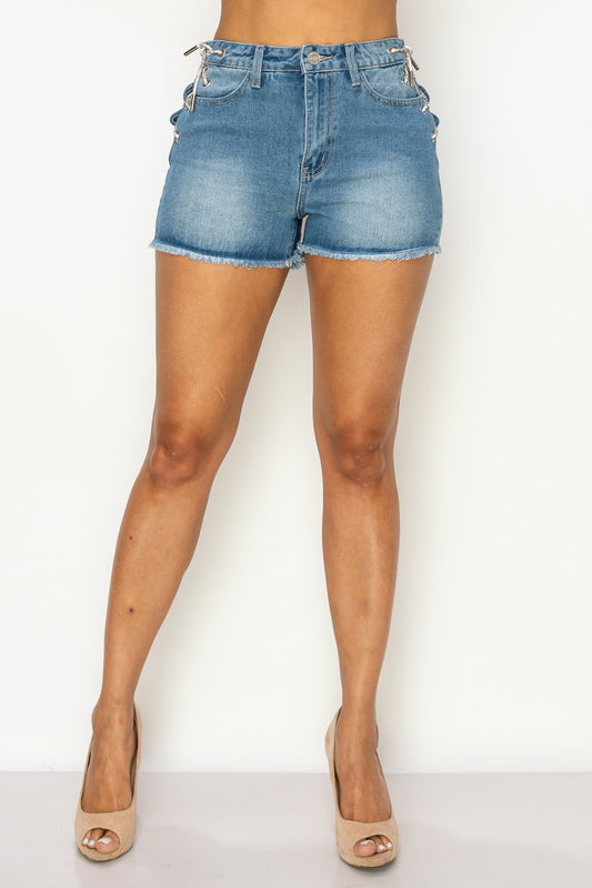 Women's Side Lace-up Detailed Denim Jean Shorts (M & L Only)