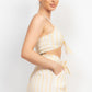 Women's Tie-front Striped Crop Top & Belted Shorts Set