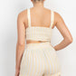 Women's Tie-front Striped Crop Top & Belted Shorts Set