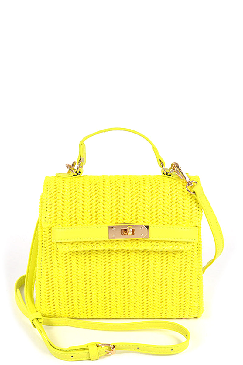 Women's Faux Straw Top Handle Clutch