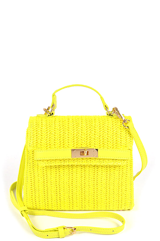 Women's Faux Straw Top Handle Clutch