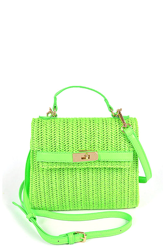 Women's Faux Straw Top Handle Clutch