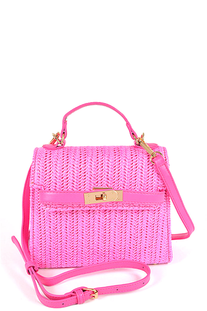 Women's Faux Straw Top Handle Clutch