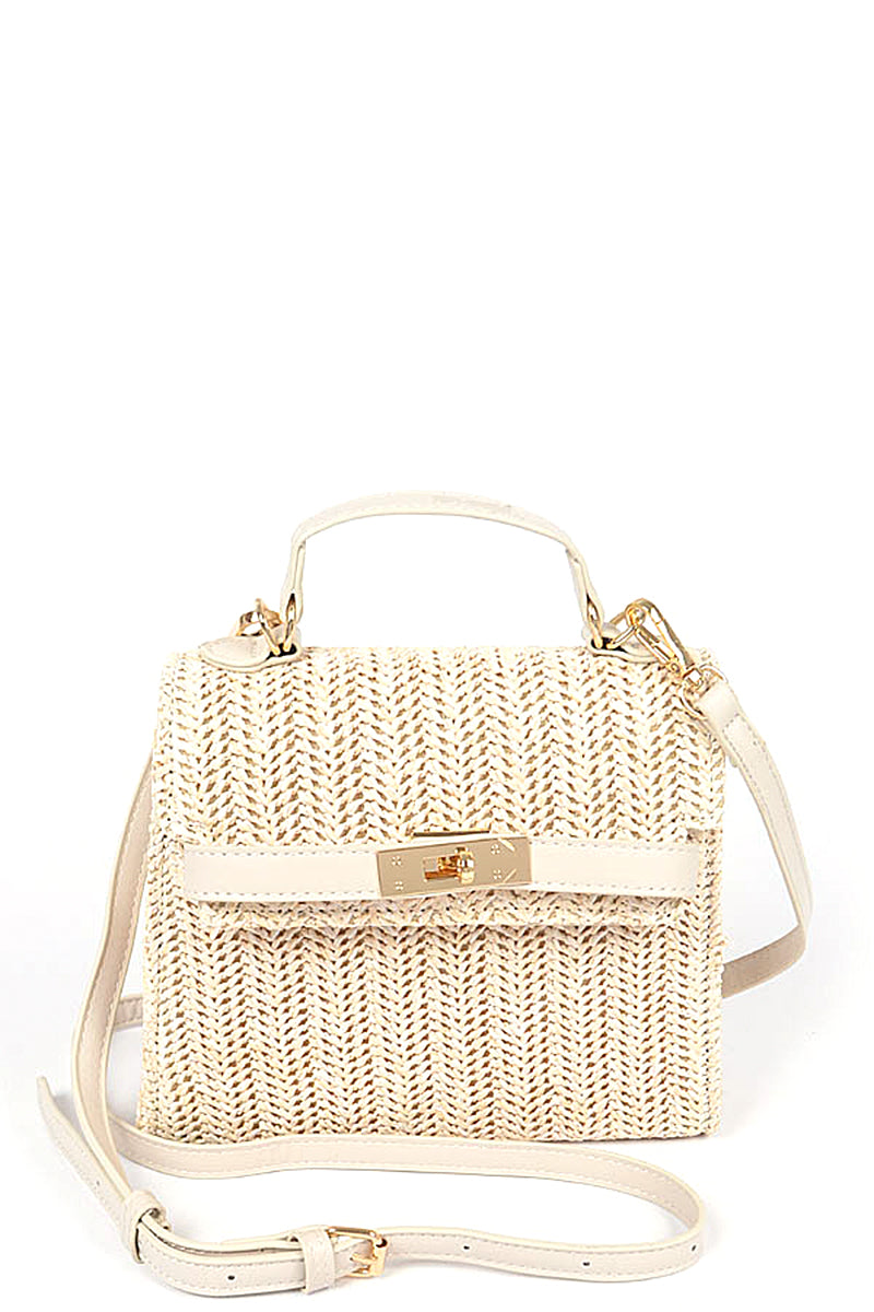 Women's Faux Straw Top Handle Clutch