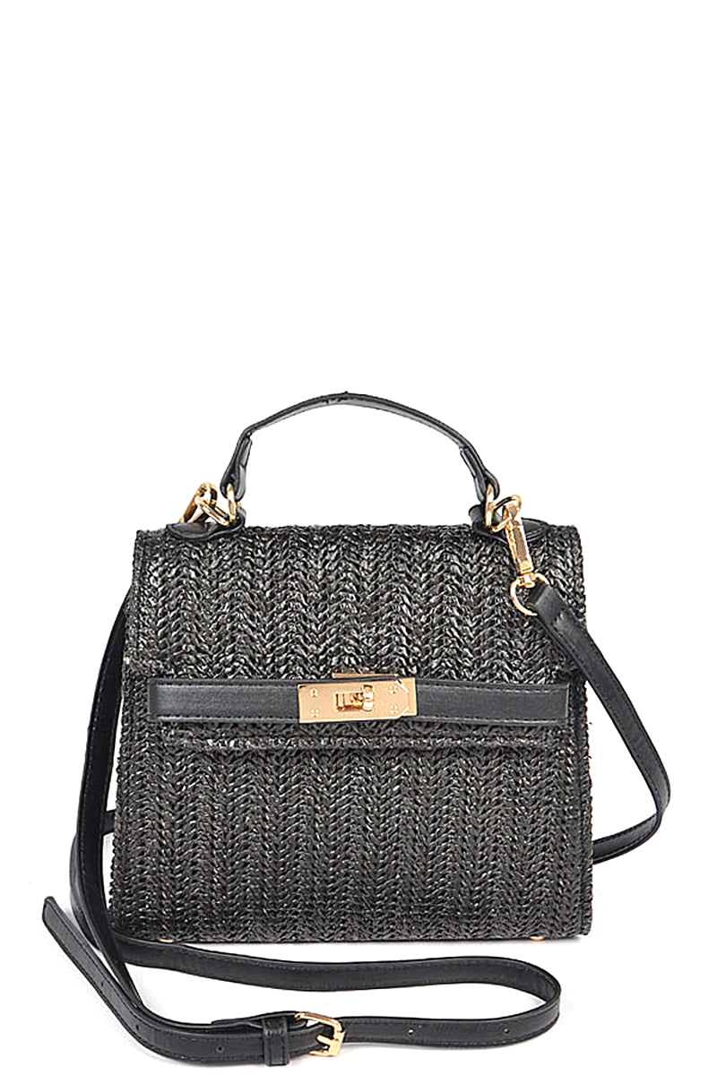 Women's Faux Straw Top Handle Clutch
