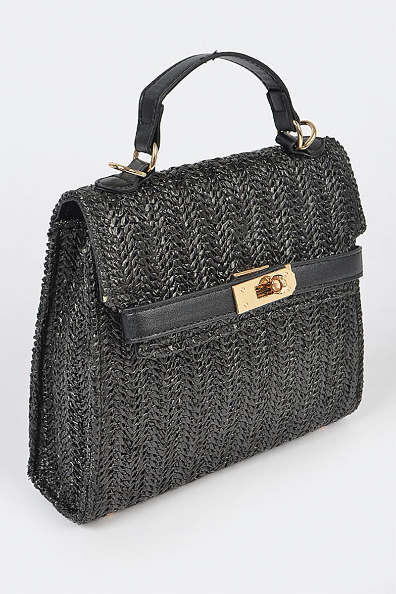 Women's Faux Straw Top Handle Clutch